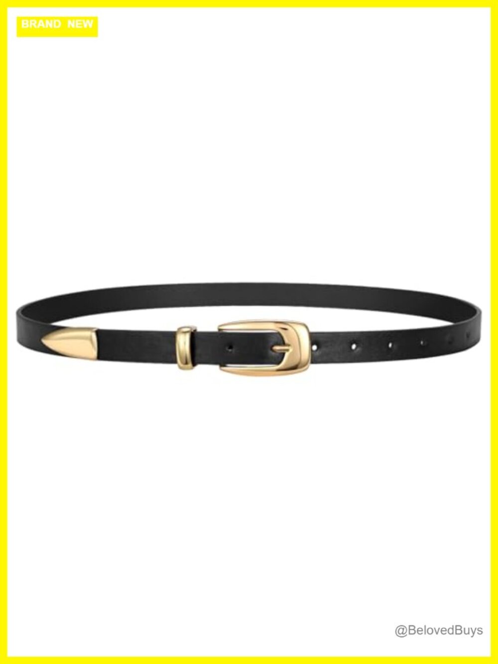 Women Skinny Faux Leather Belt with Gold Buckle for Jeans and Dresses